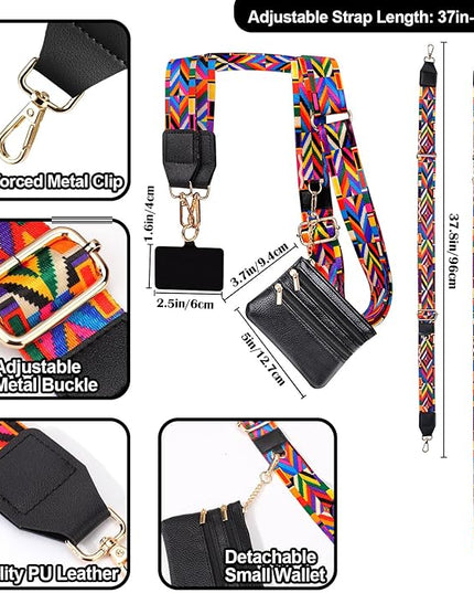 XANGNIER Clip and Go Strap for Phone with Wallet Crossbody, Phone Strap with Zippered Wallet, Adjustable Anti Theft Cellphone Lanyard for Women, Cellphone Chain Accessories,Multicolor 10
