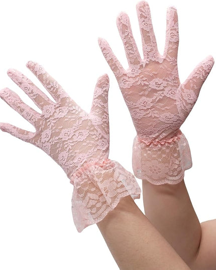 ATHX Women's Lace Floral Opera Tea Party Gloves 80s Wrist Length Bridal Wedding Prom Gloves Costume Accessories