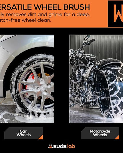 Suds Lab WB Premium Detailing Wheel Brush for All Vehicle Types – 17.7" Ultra-Soft and Scratch-Free Reusable Rim, Wheel, and Tire Brush for Deep Cleaning