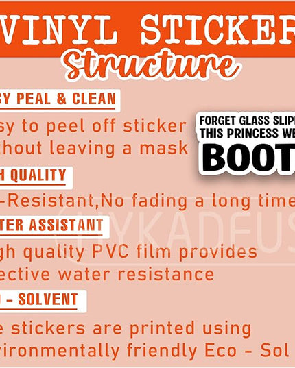 (3Pcs) Forget Glass Slippers This Princess Wears Boots Stickers Strong Women Confidence Quote Funny Humor Vinyl Decals for Laptop, Water Bottle, Planner, 3" x 1.5"