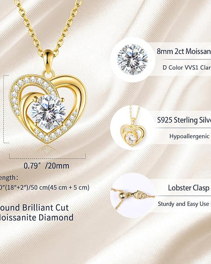 Promise Necklace for Her, 2CT Moissanite Infinity Heart Pendant for Women, Romantic I Choose You Gift to Girlfriend Wife from Boyfriend Husband, Ready to Gift Box Included, Gifts for Christmas Valentine's Day Birthday Anniversary