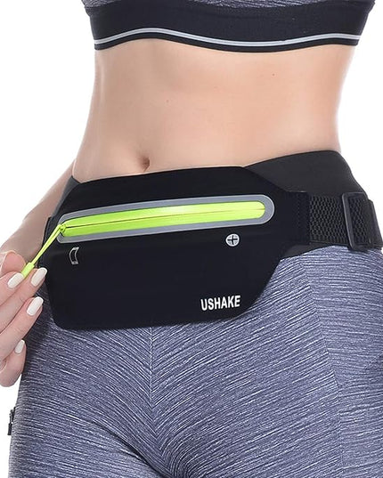 USHAKE Slim Running Belt, Ultra Light Bounce Free Waist Pouch Fitness Workout Belt Sport Waist Pack Exercise Waist Bag for Apple iPhone Samsung in Running Gym Marathon Cycling