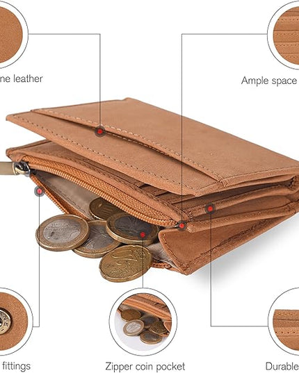 Oak Leathers Leather Wallet For Women - Small RFID Coin Purse Credit Card & ID Holder for Ladies, Gift for Women's, Bifold Wallets (Crazy Horse Cognac)