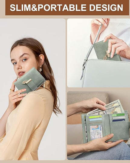 yiijay Small Wallet Women RFID Blocking Leather Bifold Wallet Credit Card Holder for Women Ladies Compact Wallet Mini Purse With Zipper Pocket