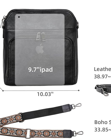 Iswee Leather Crossbody Bags for Women Multi Pockets Medium Shoulder Bag Lightweight Functional Travel Purse