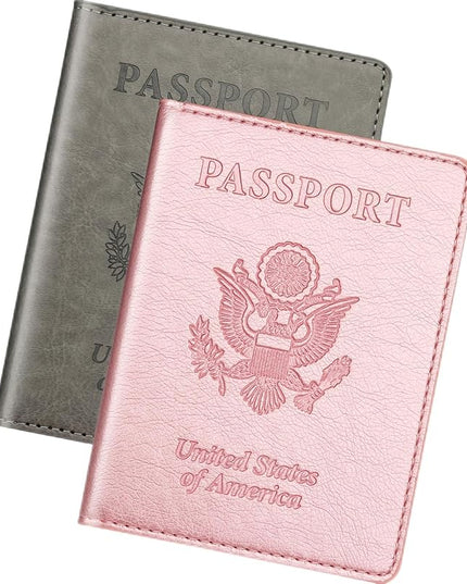 Rose Gold & Gray Passport Holder for Travel, Passport Wallet Cover Case for Family Women Men Cruise Essentials, Travel Must Haves Passports Book Protector