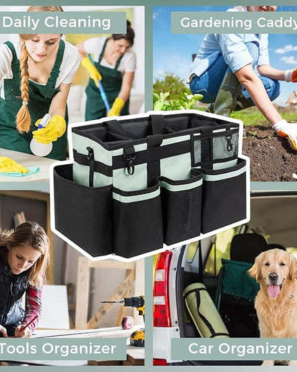 Wearable Cleaning Caddy, Cleaning Caddy Supplies Organizer with Handle & Shoulder Straps for Housekeepers, Under Sink & Car Cleaning Tool Organizers Bag with 4 Foldable Divider (Celadon)