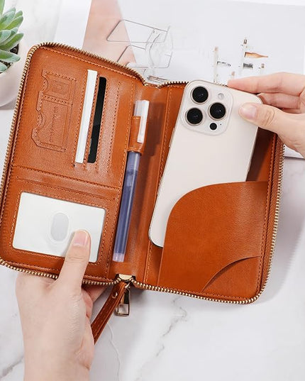 Multi-Function RFID Passport Wallet with Phone Pocket Travel Essentials Wallets Ultimate Passport Holder with Card Slots Wallet Cover Case for Women Men Holds Phones Passports Cash Boarding Passes