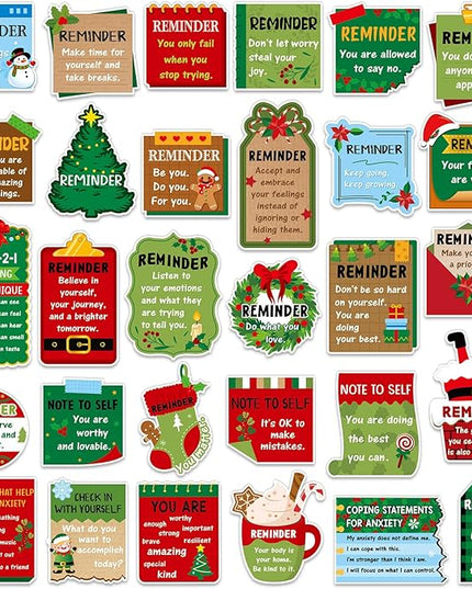 300 Pcs Mental Health Stickers Holiday Positive Affirmation Decor Inspirational Motivational Encouraging Care Quote Decals for Laptop Water Bottle Students Teens Adults(Christmas)