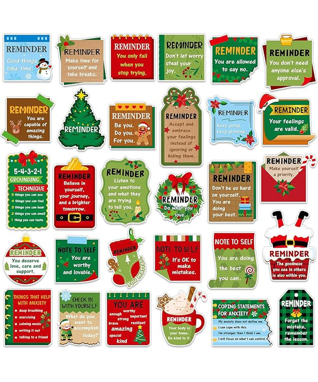 300 Pcs Mental Health Stickers Holiday Positive Affirmation Decor Inspirational Motivational Encouraging Care Quote Decals for Laptop Water Bottle Students Teens Adults(Christmas)