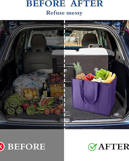 WISELIFE Reusable Grocery Shopping Bags 10 Pack Large Foldable Tote Bags Bulk, Long Handle for Shopping Groceries Clothes (New 5 Colors)