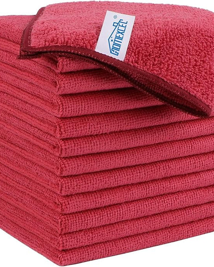 HOMEXCEL Red Microfiber Cleaning Cloth, 12 Pack Premium Microfiber Towels for Cars, Lint Free, Scratch-Free, Highly Absorbent, Reusable Cleaning Rags for Car, Household, Kitchen, Window, 11.5"X11.5"