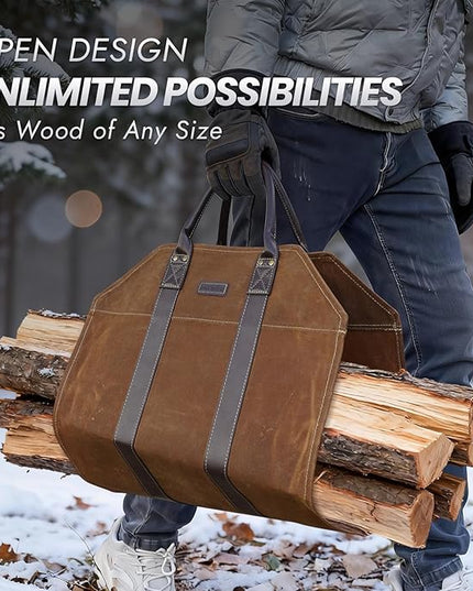 INNO STAGE Canvas Log Carrier Bag,Durable Wood Tote,Fireplace Stove Accessories,Extra Large Firewood Holder with Handles for Camping (Rust)
