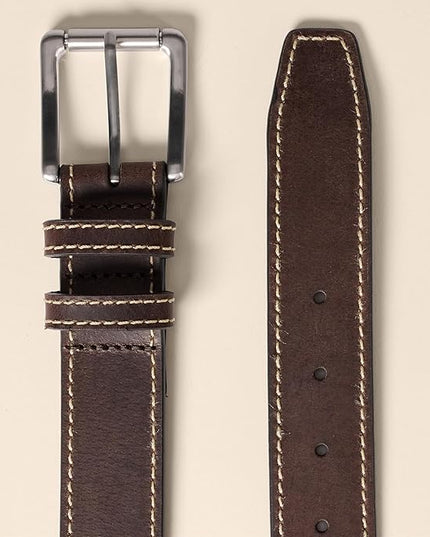 Amazon Essentials mens Stitched Edge Leather Belt
