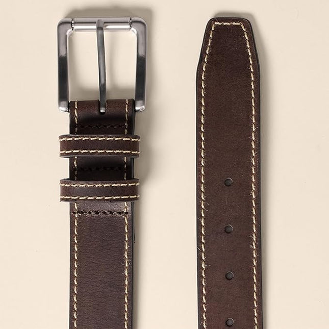 Amazon Essentials mens Stitched Edge Leather Belt