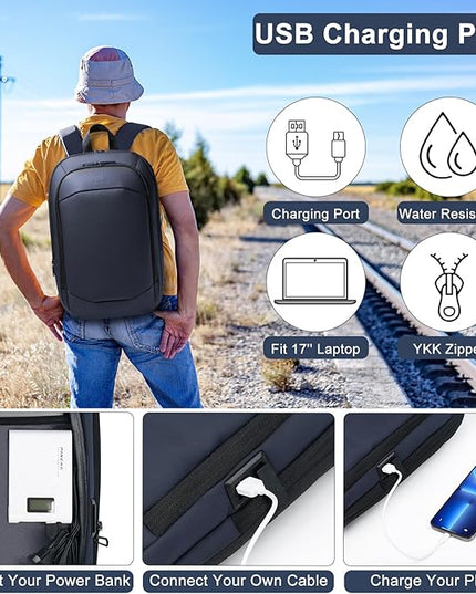 Business Backpack 17 Inch Slim Expandable Waterproof Travel Laptop Backpacks with USB Charger Port Anti-Theft Lightweight Large Work Computer Bag College Laptop Backpacks Gifts for Men Women,Dark Blue