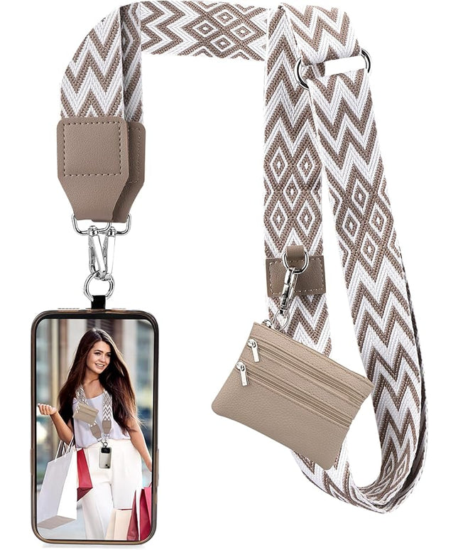 XANGNIER Clip and Go Strap for Phone with Wallet Crossbody, Phone Strap with Zippered Wallet, Adjustable Anti Theft Cellphone Lanyard for Women, Cellphone Chain Accessories,Multicolor 21