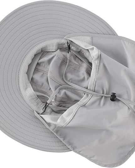 Home Prefer UPF 50+ Mens Wide Brim Fishing Hat with Neck Flap Sun Hat for Men Women Sun Protection Cap