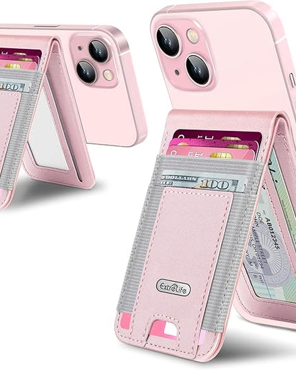 For Magsafe Wallet Stand, Strongest Magnetic Wallet for iPhone 17/16/15/14/13/12 Series, Adjustable Stand, ID Window, 4 Card Slots, 10 Cards Holder, Vegan Leather, RFID Blocking, Pink