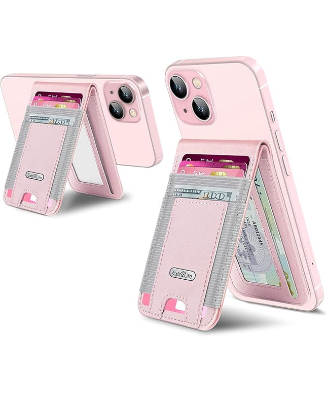 For Magsafe Wallet Stand, Strongest Magnetic Wallet for iPhone 17/16/15/14/13/12 Series, Adjustable Stand, ID Window, 4 Card Slots, 10 Cards Holder, Vegan Leather, RFID Blocking, Pink