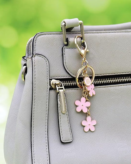 Cute Initial Letter Keyring for Women Girls Nice Flower Keychains for Handbag Backpack