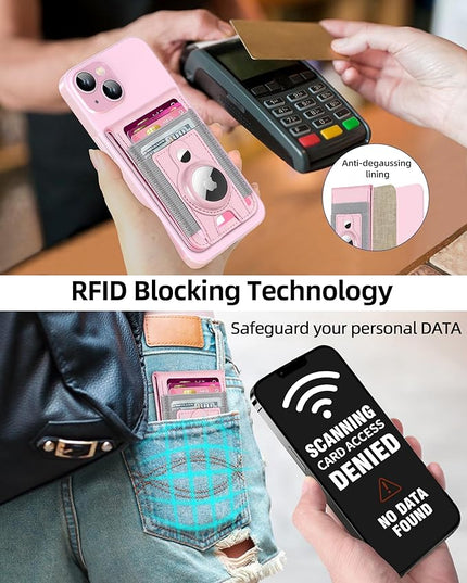 For Magsafe Wallet with Airtag Holder, Strong Magnetic Wallet for iPhone 17/16/15/14/13/12 Series, for iPhone Walletwith Adjustable Stand, ID Window, 4 Card Slots, 10 Cards Holder, Vegan Leather, Pink