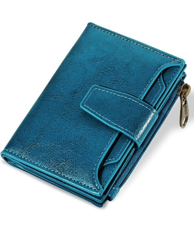 Airkit Small Wallet Women RFID Blocking Soft Leather Bifold Compact Card Holder Wallet for Women with Zipper Coin Pocket 4 ID Window