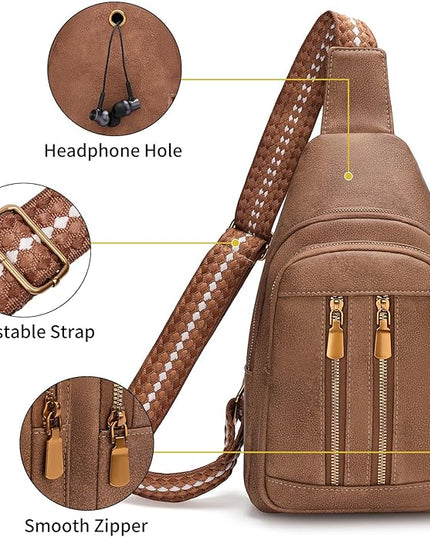 FALAN MULE Crossbody Bags for Women Trendy Leather Sling Chest Bag Fanny Packs for Women