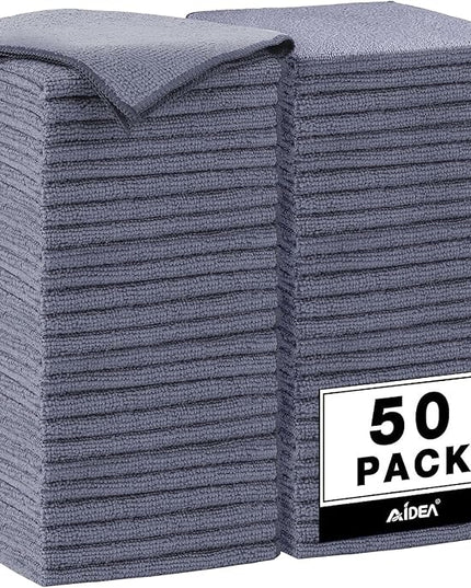AIDEA Microfiber Cleaning Cloth Grey 50PK, Microfiber Towels for Cars, Premium Car Cloths, Dusting Cloth Lint Free Cleaning Rags for SUVs, House, Kitchen, Window, Workshops,12×12"