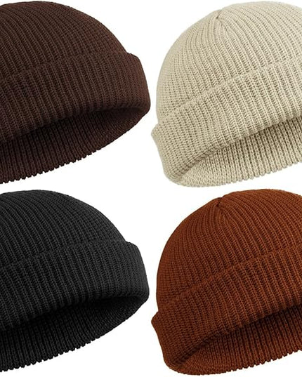 SATINIOR 4 Pieces Trawler Beanie Watch Hat Roll up Edge Skullcap Fisherman Beanie Unisex