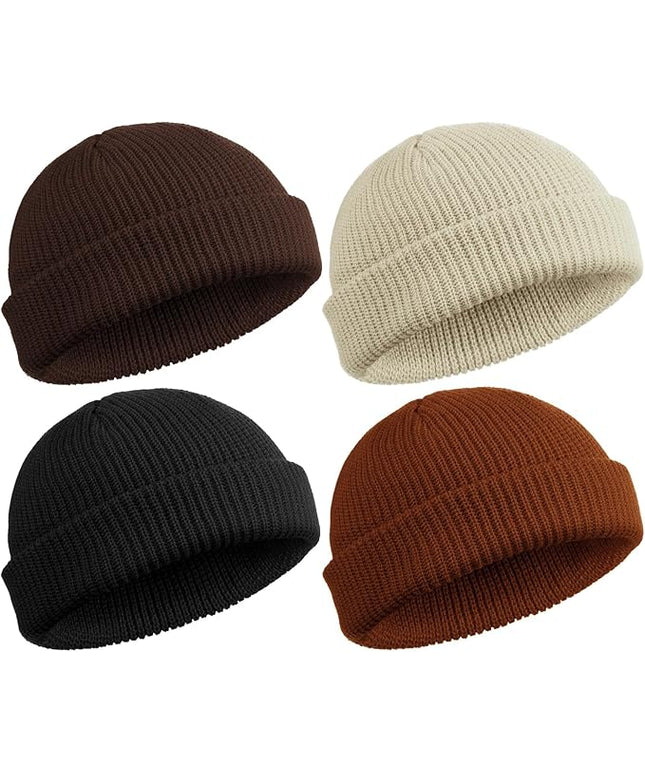 SATINIOR 4 Pieces Trawler Beanie Watch Hat Roll up Edge Skullcap Fisherman Beanie Unisex