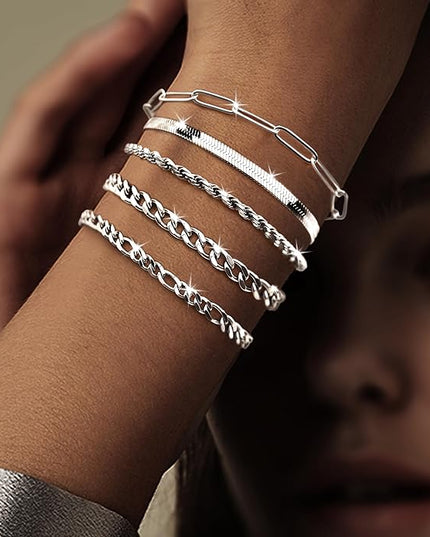 Gold Bracelets Set for Women Stack, Dainty Thick Bracelets Stack for Women Trendy, Simple Thin Gold Plated Cuff Stackable Bracelets With Beaded Cuban Paperclip Snake Rope Bangle Hand Chain Jewelry Gifts for Women Non Tainish