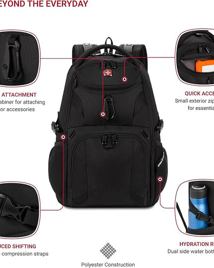 SwissGear 1900 Scansmart Mini/Slim Version, Fits Most 13 Inch Laptops and Tablets, TSA Friendly Backpack, Black