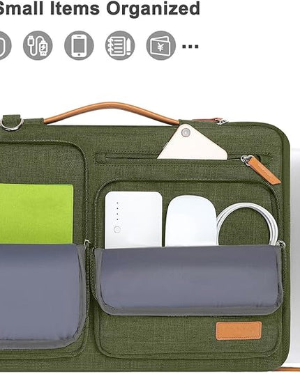 MOSISO 360 Protective Laptop Shoulder Bag,17-17.3 inch Computer Bag Compatible with MacBook, HP, Dell, Lenovo, Asus Notebook,Side Open Messenger Bag with 4 Zipper Pockets&Handle, Olive Green