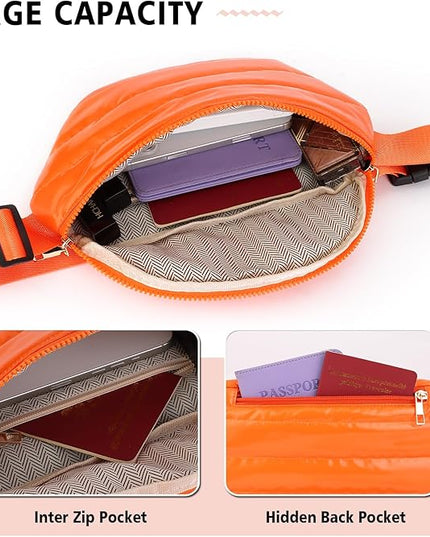 Fanny Packs for Women Fashion Waist Packs Quilted Puffer Belt Bag Puffy Crossbody Bags Sling Purse for Women Travel Running