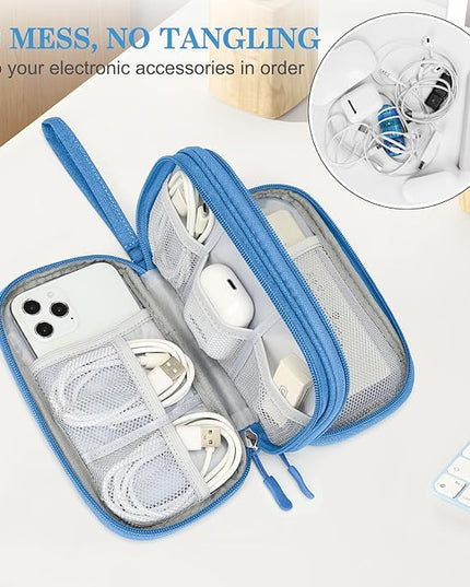 FYY Electronic Organizer, Travel Organizer Bag Pouch, Electronic Accessories Carry Case, Portable Waterproof Double Layers All-in-One Storage Bag for Cable, Cord, Charger, Phone, Earphone, Cyan