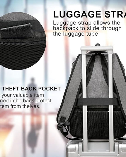 School Backpack for College Students & Teens - 15.6 Inch Laptop Backpack with USB Charging Port, Ergonomic Shoulder Straps, Water Resistant Travel Bookbag for Men, Women - Grey