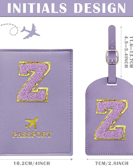 COSHAYSOO Initial Passport Cover Luggage Tag Set Letter Passport Holder Airplane Cruise Travel Essentials Vacation Traveling Accessories Personalized Gifts for Women Teen College Girls Purple Z