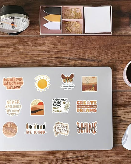 100 Vintage Inspirational Stickers, Boho Motivational Aesthetic Sticker for Adults Water Bottles Laptops Positive Affirmation Journals Vinyl Boho Stickers Teen Kid