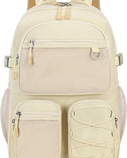 Lohol Water Resistant Backpack with Mulitiple Pockets for Travel Outdoor College, 15.6 inch Laptop Bookbag for Girl and Women (Beige)