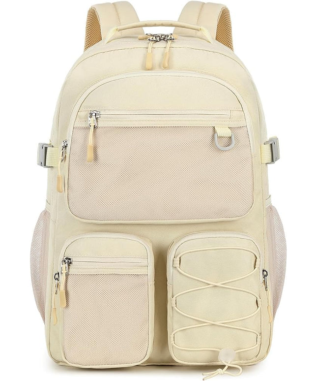 Lohol Water Resistant Backpack with Mulitiple Pockets for Travel Outdoor College, 15.6 inch Laptop Bookbag for Girl and Women (Beige)