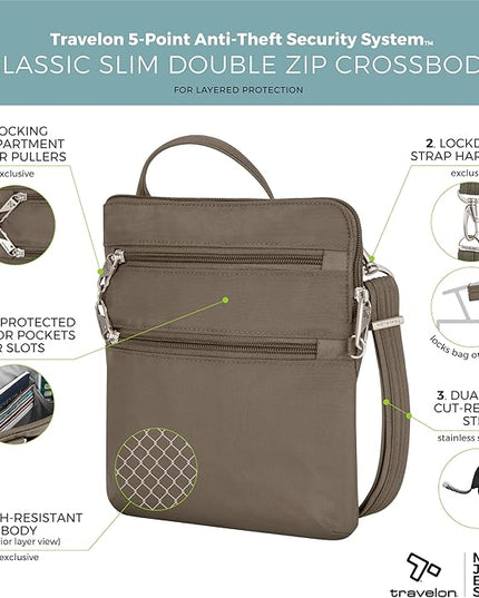 Travelon Anti-theft Classic Slim Double Zip Crossbody