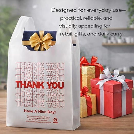 YoYoRain 1000 Pack White Thank You T-Shirt Bags with Handles, 11"x6"x21" Plastic Shopping Bags for Grocery, Retail & Takeout