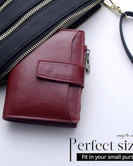 Bveyzi Women's Small Leather RFID Blocking Bifold Zipper Pocket Wallet Ladies Credit Card Slots Purse with id Window