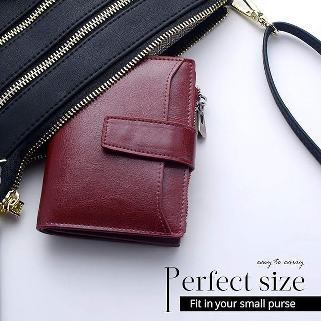 Bveyzi Women's Small Leather RFID Blocking Bifold Zipper Pocket Wallet Ladies Credit Card Slots Purse with id Window