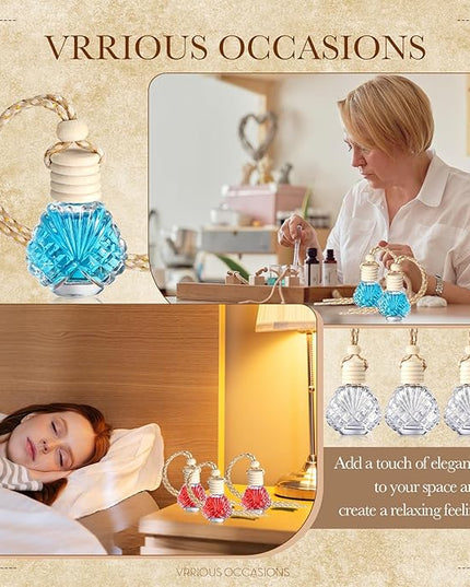 BBTO 50 Pcs Hanging Car Air Freshener Car Diffuser Bottles Empty Glass Perfume Bottle Freshener Diffuser Bottle Pendant for Essential Oil Fragrance Aromatherapy Bottle Ornament(Shell)