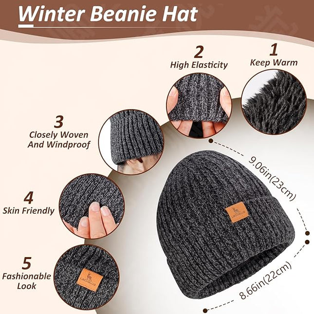 Men Women Winter Beanie Hats Scarf with Touchscreen Gloves Warm Knit Themal Gloves Long Scarf Set with Fleece Lined