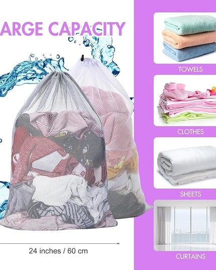 Berlune 30 Pack Large Mesh Laundry Bags, 24 x 36 Inch Bulk Wash Set with Drawstring for Commercial Use, Dorms, Vacation Rentals, Laundromats, Apartments & Facilities(White, Gray)