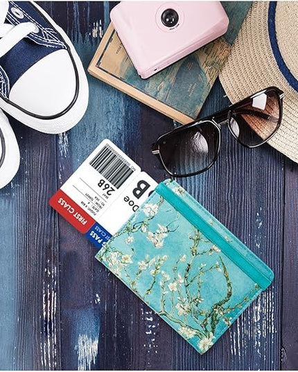 WALNEW Passport Holder for Travel, RFID Passport Cover Wallet for Women Men, PU Leather Passport Book Card Holder Case with Pen, Travelling Essentials for Flying