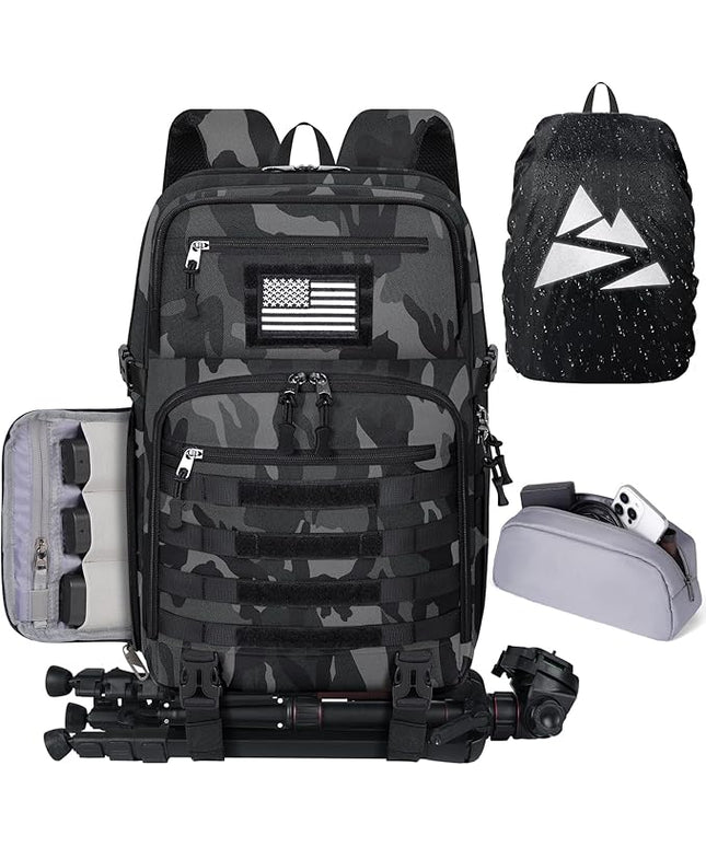 SDYSM Camera Backpack Bag Professional for DSLR/SLR Mirrorless Camera Waterproof 15.6 inch Tactical Camera Bags for Photographers with Rain Cover, Tripod Holder, Small Bag Photography Backpack Case